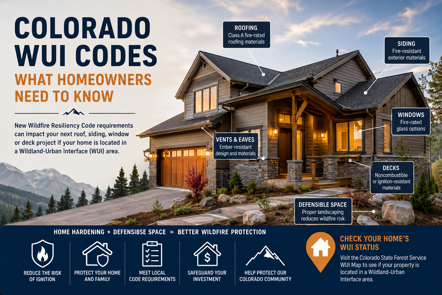 Colorado WUI Codes: What Homeowners Need to Know About Roofing, Siding, Windows and Wildfire Protection